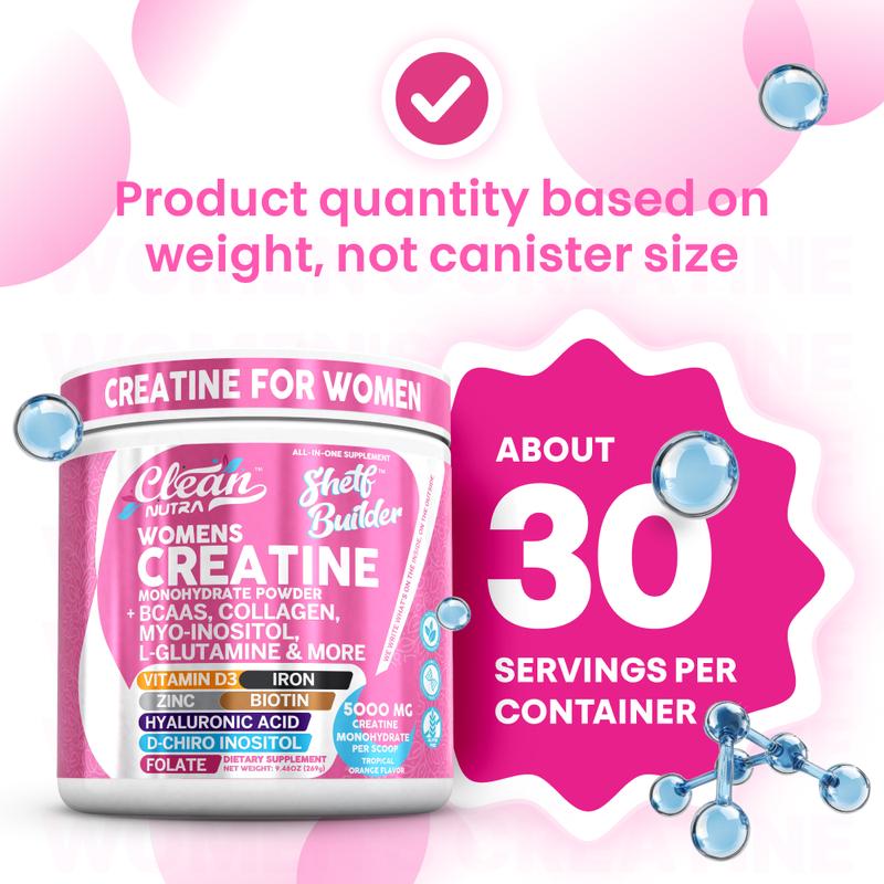 Clean Nutra Women’s Creatine Powder | Collagen + BCAAs | Orange Flavor-Shop