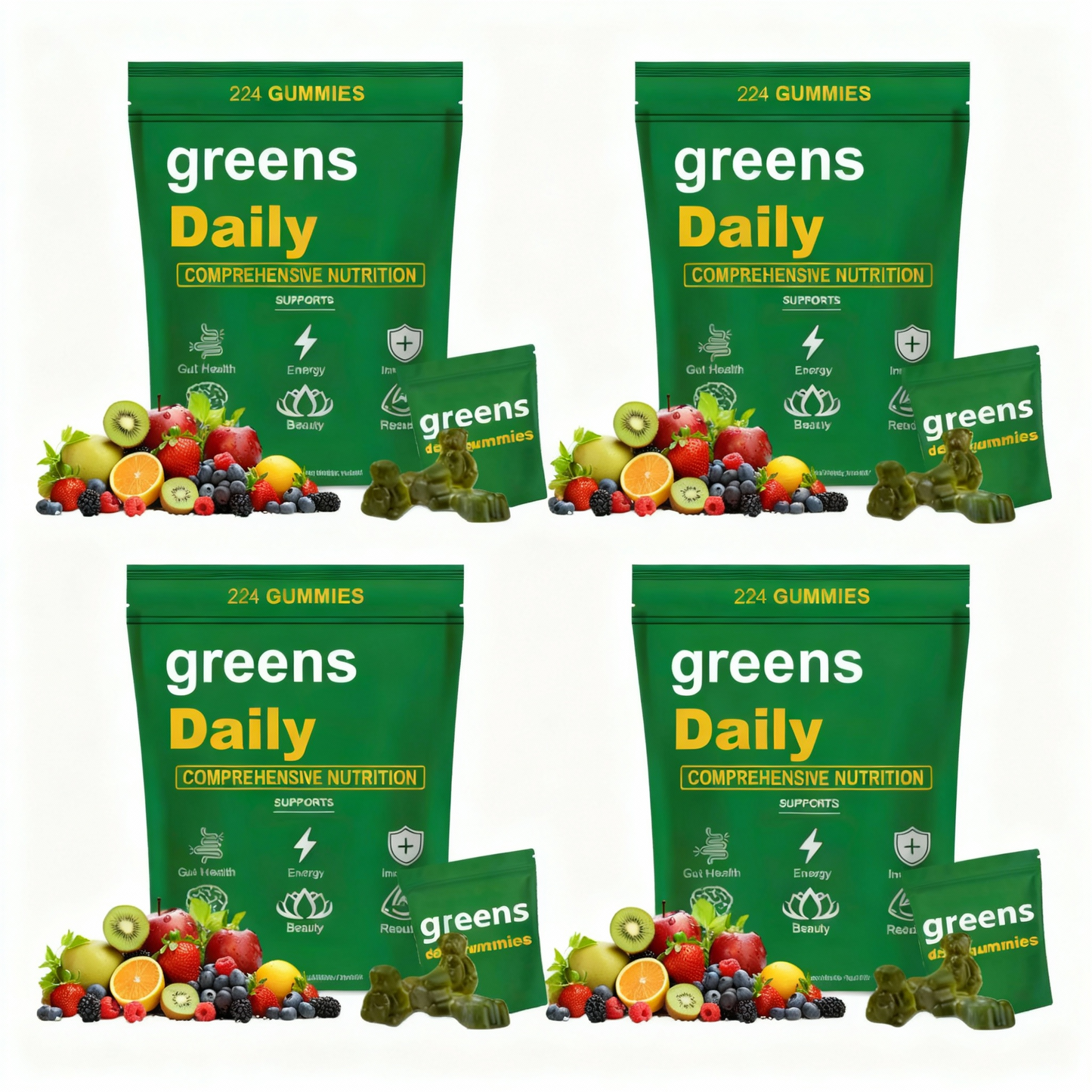 Greens Gummies Organic Green Nutritional Gummies-60+ natural whole-food ingredients