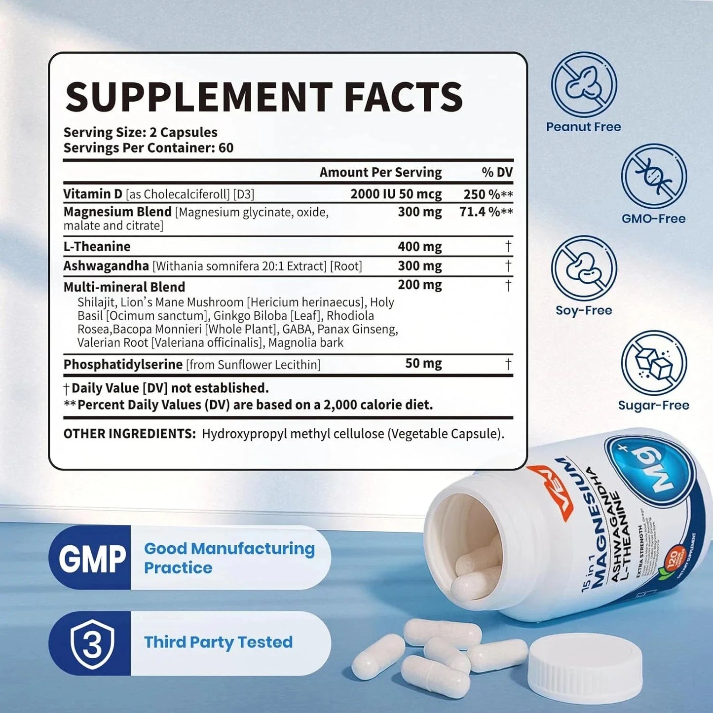 VEV DeepCalm 15 in 1 Magnesium Glycinate & Citrate Complex Capsules