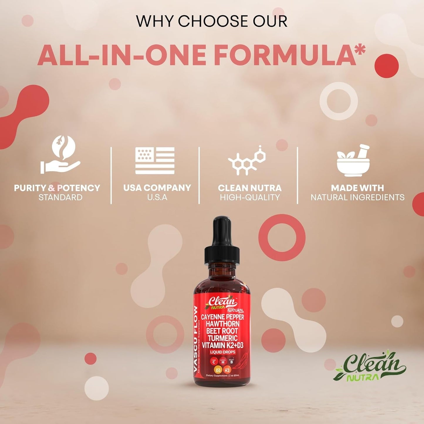 Cayenne Pepper Supplement Liquid Drops + Hawthorn Berry, Vitamin D3 K2 Beet Root Powder, Ceylon Cinnamon, Turmeric Curcumin, Organic Panax Ginseng, Berberine Extract VIT D K by Clean Nutra -