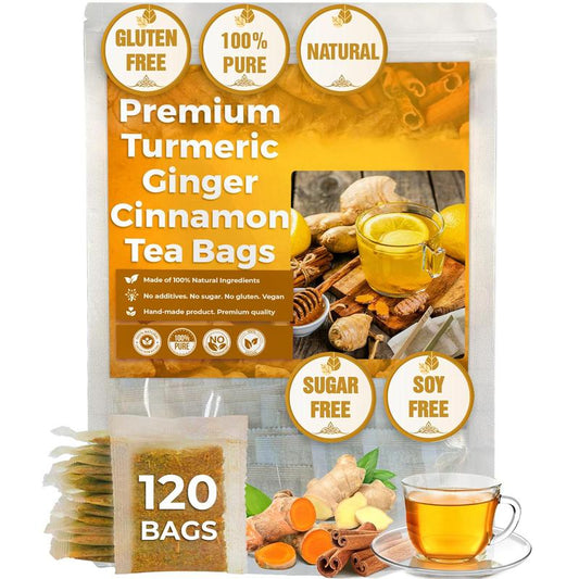 Turmeric Ginger Cinnamon Tea – 120 Bags | 100% Natural Herbal Blend for Wellness & Digestio.