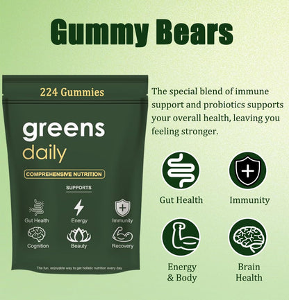 Greens Gummies Organic Green Nutritional Gummies-60+ natural whole-food ingredients