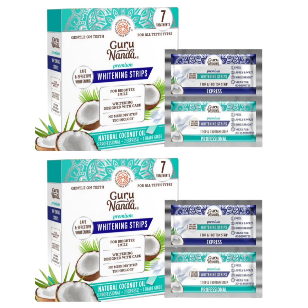 GuruNanda Teeth Whitening Strips - 7-Day Treatment with Non-Slip, Dry Strip Technology - Whitening Designed with Care for a Brighter Smile