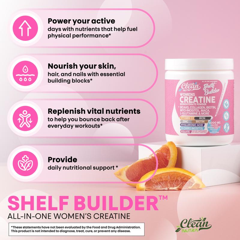 Clean Nutra Women’s Creatine Powder | Collagen + BCAAs | Orange Flavor-Shop