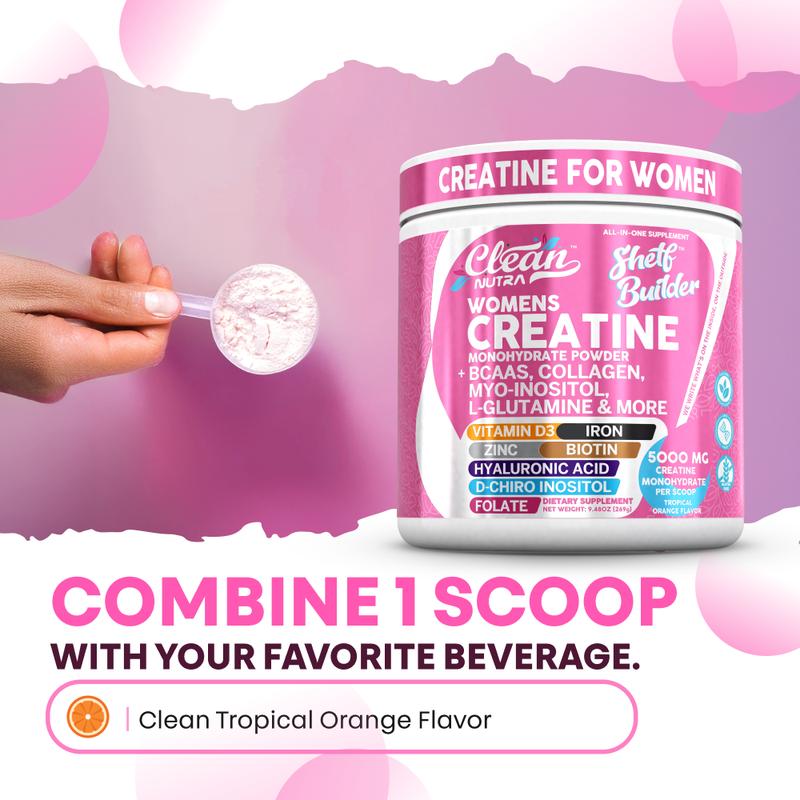 Clean Nutra Women’s Creatine Powder | Collagen + BCAAs | Orange Flavor-Shop