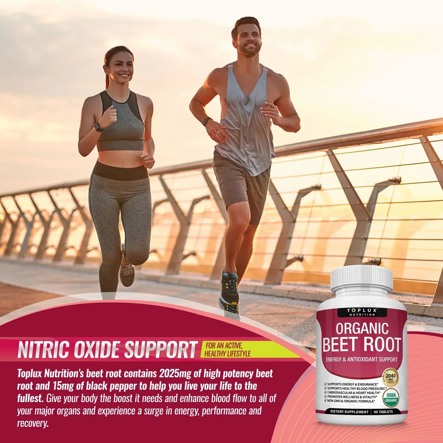 Organic Beet Root Powder Tablets 2040mg – Energy & Circulation Support (90 Ct)