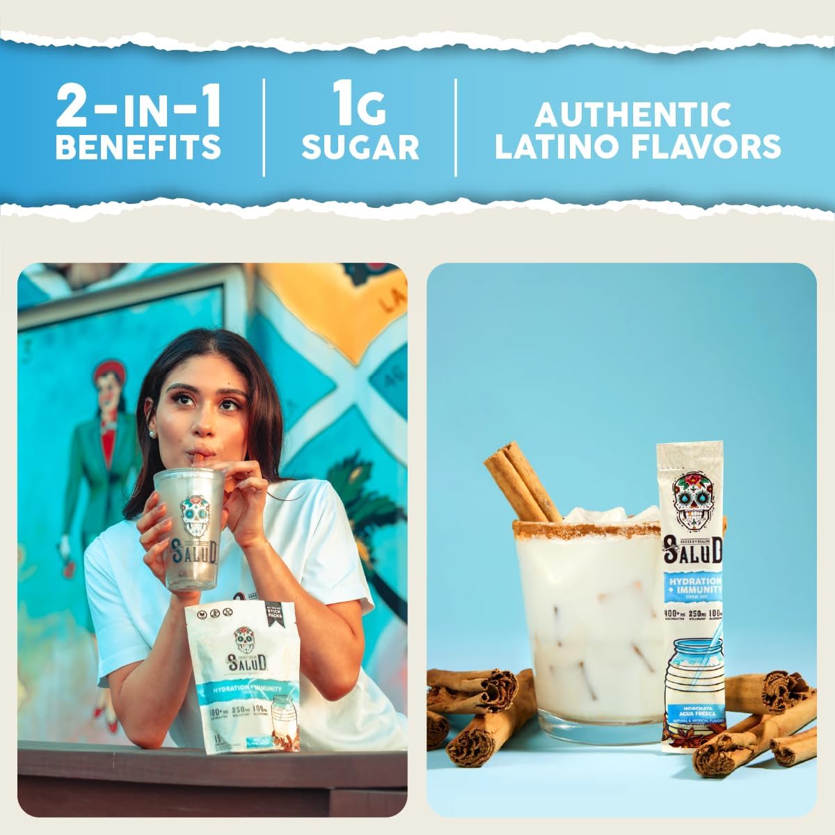 2-in-1 Hydration Packets + Immunity Electrolytes Powder, Dairy & Soy Free, Non-GMO, Gluten Free, Vegan, Low Calorie, 1g Sugar (15 Servings Horchata)-Shop