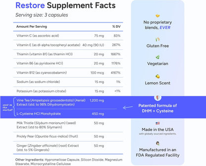Cheers Restore | Supplement with DHM + L-Cysteine | Feel Better After Drinking & Support Your Liver | 12 Doses-Shop