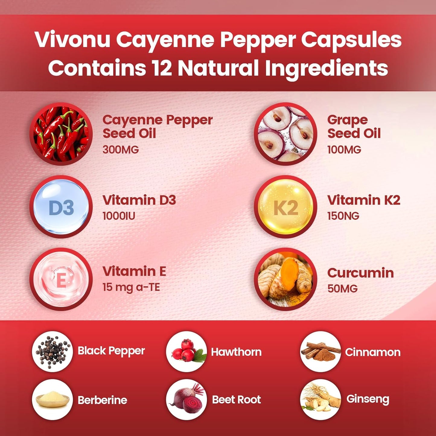 Cayenne Pepper Softgels Supplement, Supports Leg Vein, Heart and Blood Vessel Health, with Vitamin E D3+K2 and Extracts of Grape Seed, Hawthorn, Beetroot, Berberine and Others(240 Softgels/1 Bag)-Shop