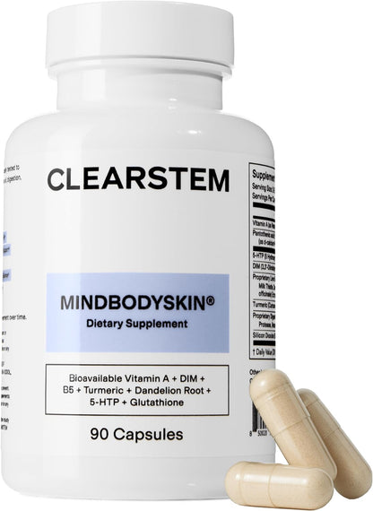 CLEARSTEM -  Hormonal Acne Supplement (5-HTP) - Natural DIM Supplement - Skin Care Vitamins - Hormone Balance, Antioxidants - Gluten Free, Cruelty Free - 30 Servings, 90 Capsules-Shop