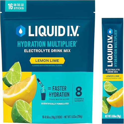 Liquid I.V. Hydration Multiplier - Lemon Lime - Hydration Powder Packets | Electrolyte Drink Mix | Easy Open Single-Serving Stick | Non-GMO | 16 Sticks