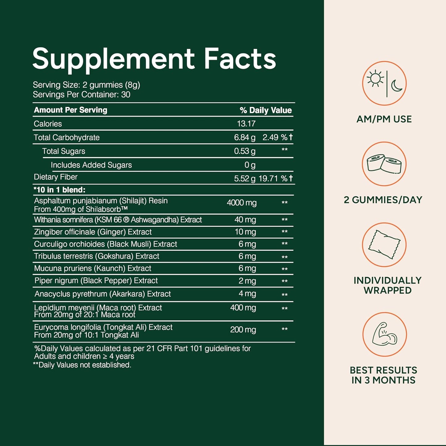 10-in-1 Shilajit Gummies (4000mg)|Tongkat Ali, Maca, 75% Fulvic Acid | Sugar-Free & Vegetarian2.