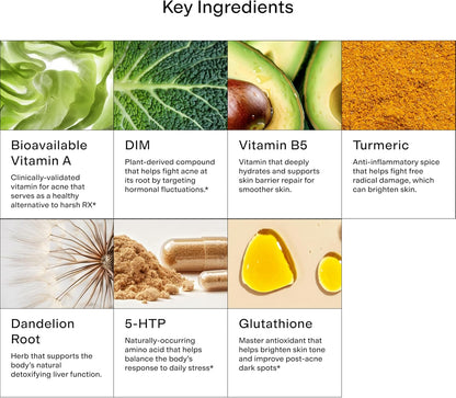 CLEARSTEM -  Hormonal Acne Supplement (5-HTP) - Natural DIM Supplement - Skin Care Vitamins - Hormone Balance, Antioxidants - Gluten Free, Cruelty Free - 30 Servings, 90 Capsules-Shop