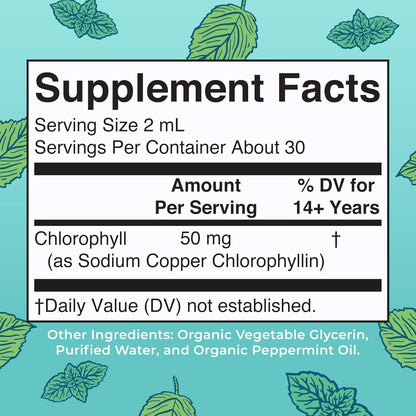 Chlorophyll Liquid Drops |  | Vegan | Non-Diluted Liquid Chlorophyll| Mulberry Derived Supplement for 14+ | Non-GMO | Delicious Minty Flavor | 2 Fl Oz-Shop