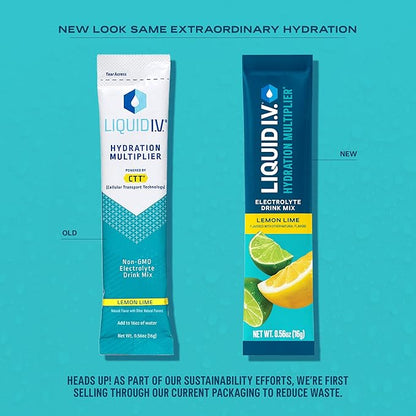 Liquid I.V. Hydration Multiplier - Lemon Lime - Hydration Powder Packets | Electrolyte Drink Mix | Easy Open Single-Serving Stick | Non-GMO | 16 Sticks