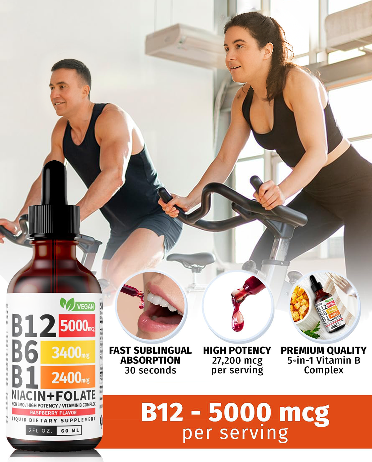 Vitamin B12, B6 & B1 Drops – Raspberry Flavor Liquid Supplement