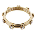 Gold Flower with Crystal Center Artisan Stretch Bangle Bracelet