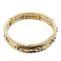 Gold Hammered with Crystal Accent Artisan Stretch Bangle Bracelet