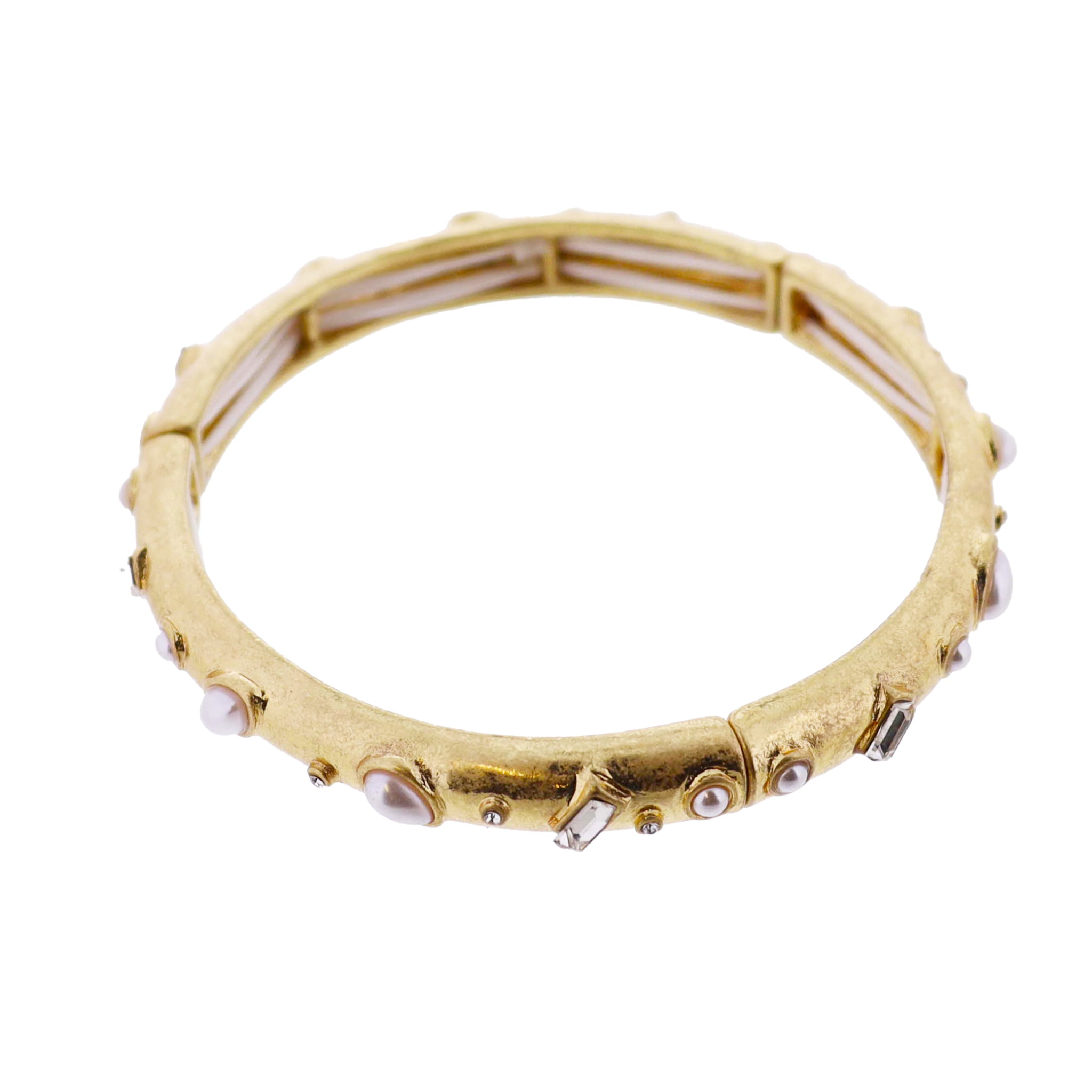 Gold Pearl, Crystal Artisan Stretch Bangle Bracelet