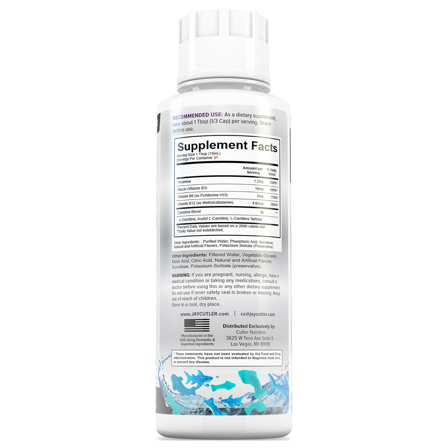 Cutler Nutrition Liquid Carnitine 3000mg Blue Sharks flavor SEALED