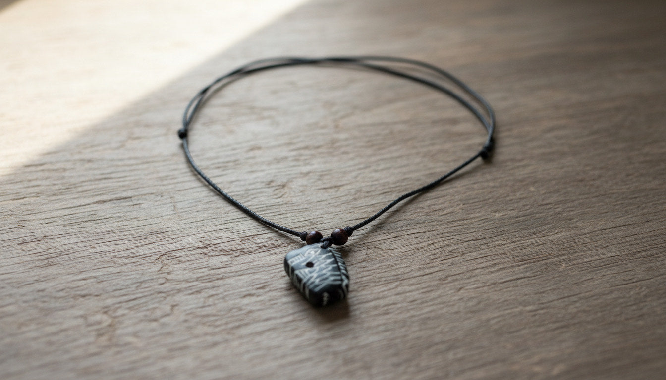 Black Cord Necklace with a Bone Pendant