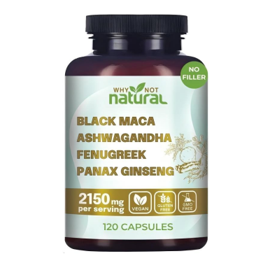 Why Not Natural 4-in-1 Organic Black Maca Root, Ashwagandha, Fenugreek, Panax Ginseng Capsules, Supplement for Men and Women-Shop