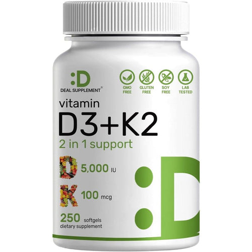 DEAL SUPPLEMENT Vitamin D3 K2 5000IU Softgel, 2-1 Complex, 250 Count