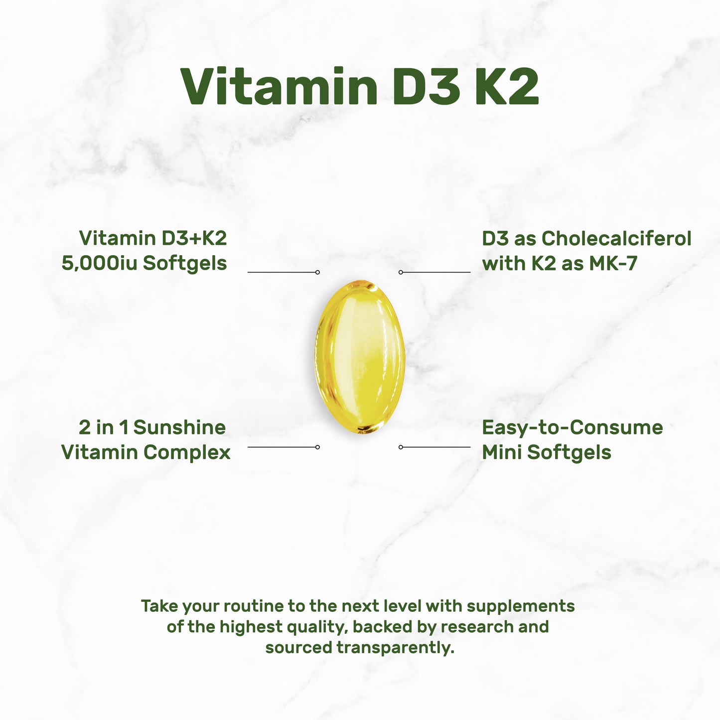 Vitamin D3 K2 5000IU Softgel, 250 Count-Shop