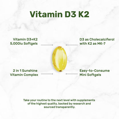 Vitamin D3 K2 5000IU Softgel, 250 Count-Shop