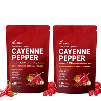 Cayenne Pepper Softgels Supplement, Supports Leg Vein, Heart and Blood Vessel Health, with Vitamin E D3+K2 and Extracts of Grape Seed, Hawthorn, Beetroot, Berberine and Others(240 Softgels/1 Bag)-Shop
