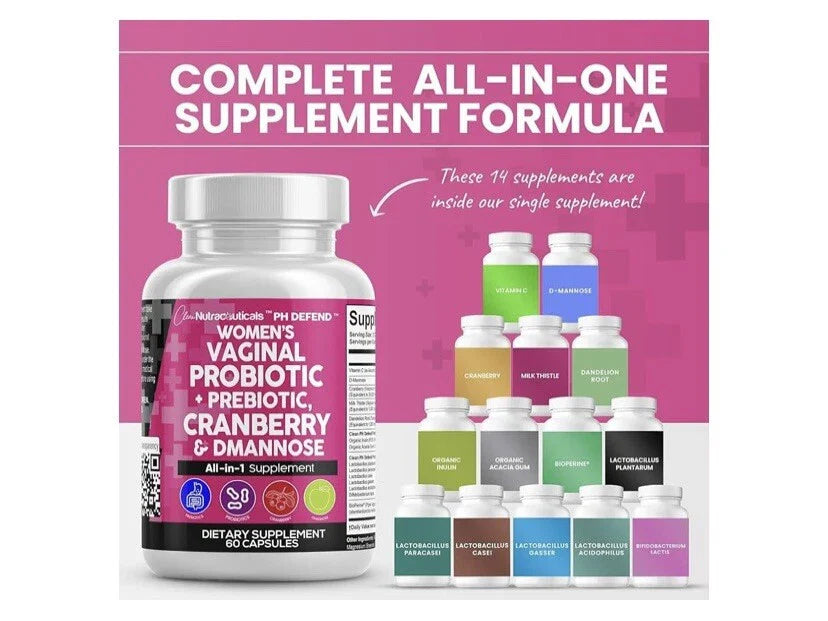 Clean Nutraceuticals Vaginal Probiotics for Women + Prebiotics 20 Billion Cranbe