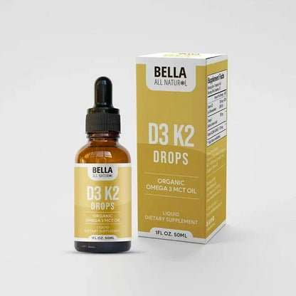 Bella All Natural D3 K2 Drops Organic Omega 3 MCT Oil 50ml Supplement for Daily