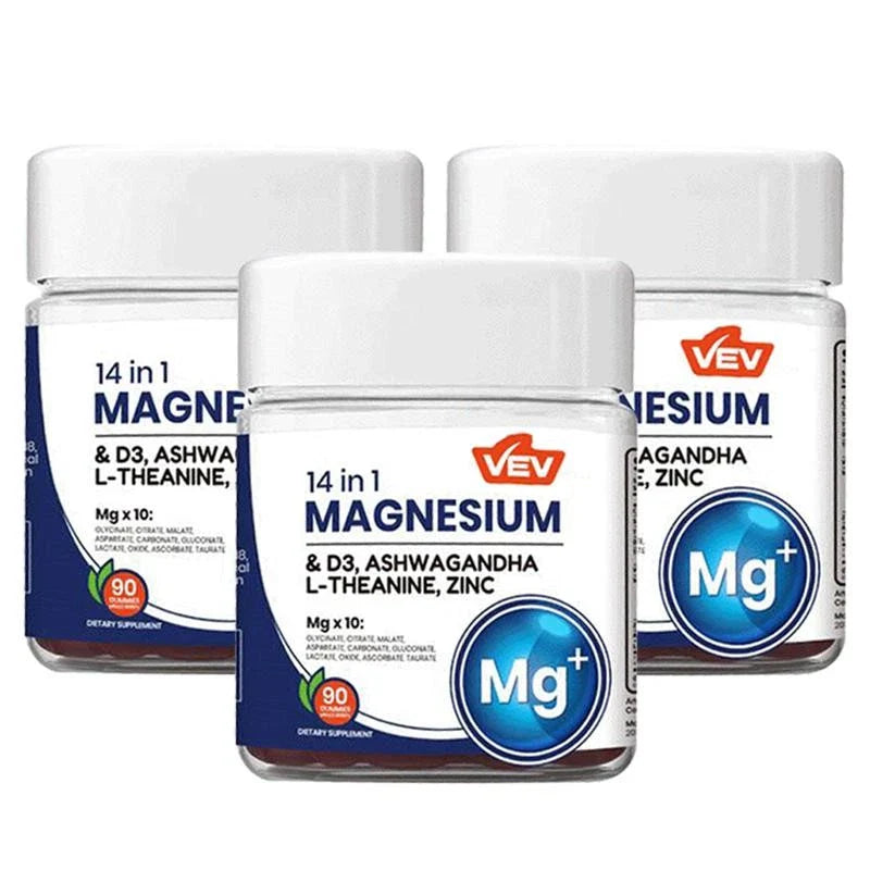 VEV 14-in-1 Magnesium Gummies – with Ashwagandha, L-Theanine, Vitamin D3 & Zinc