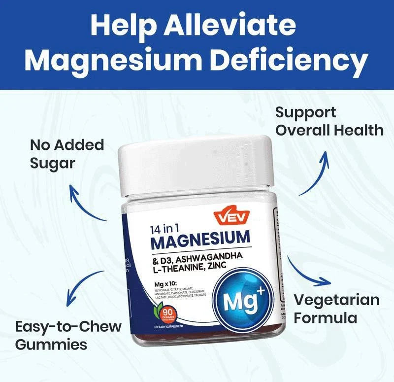 VEV 14-in-1 Magnesium Gummies – with Ashwagandha, L-Theanine, Vitamin D3 & Zinc