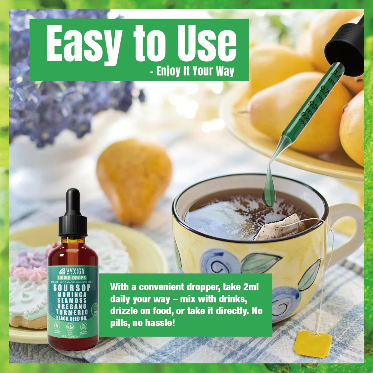 VYXION Pure Soursop 10 in 1 Liquid DropsExtract-Seamoss,Moringa,Black SeedOil