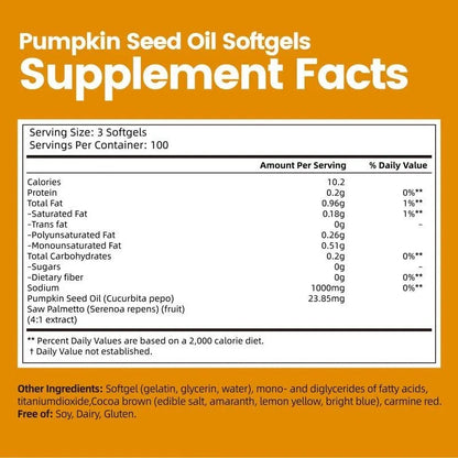 VIVONU Pumpkin Seed Oil 1000mg with Saw Palmetto 300 Softgels