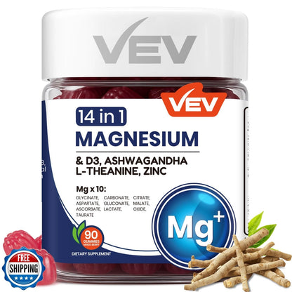 14-in-1 Magnesium Complex Gummies with Ashwagandha, L-Theanine, D3-Shop