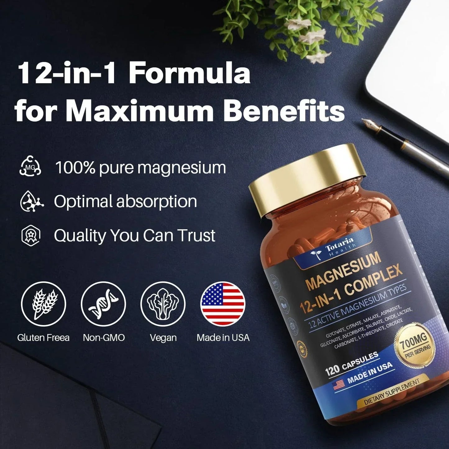 Magnesium 12 in 1 Complex 700mg - Glycinate Citrate Malate Taurate