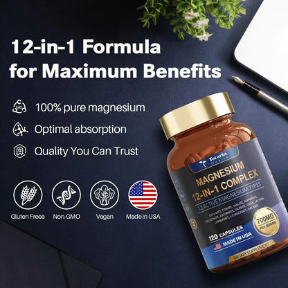 Magnesium 12 in 1 Complex 700mg - Glycinate Citrate Malate Taurate