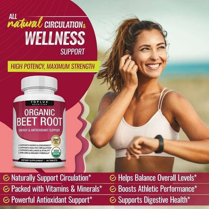 -TopLux Organic Beet Root 2040mg –90Tablets – Energy, Circulation & Antioxidant-