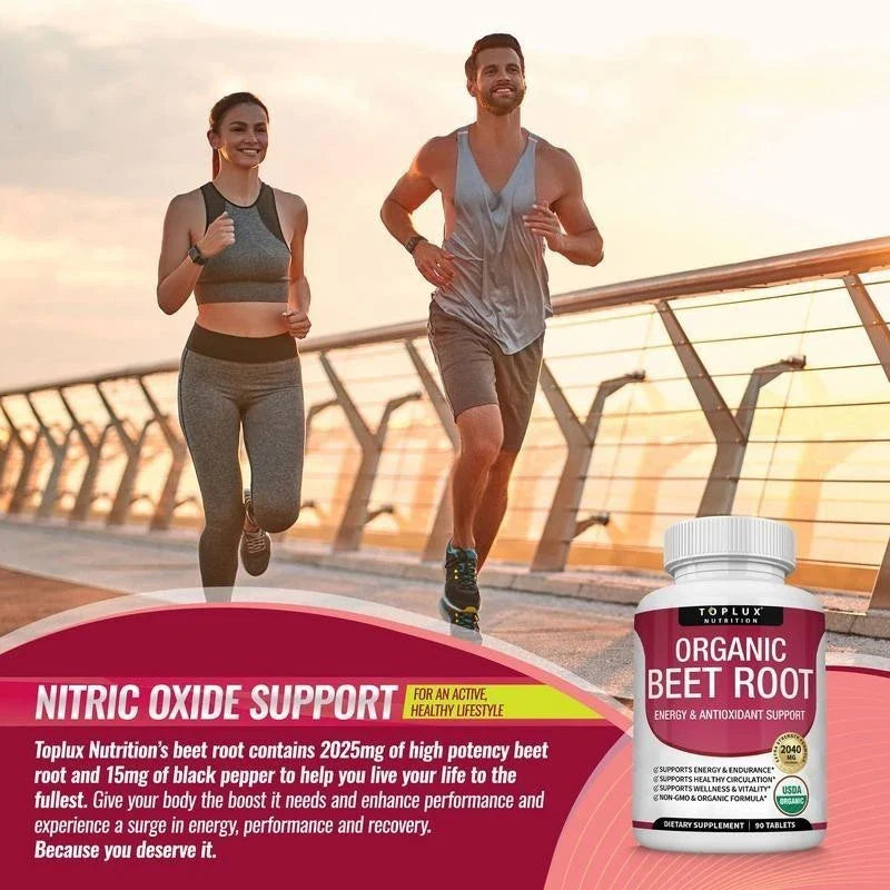 -TopLux Organic Beet Root 2040mg –90Tablets – Energy, Circulation & Antioxidant-