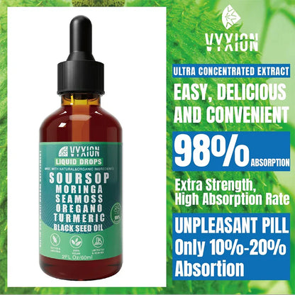 VYXION Pure Soursop 10 in 1 Liquid DropsExtract-Seamoss,Moringa,Black SeedOil