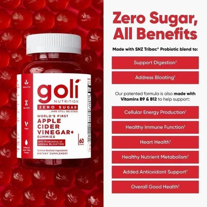 3 Bottles Goli Zero Sugar Best Seller Trio Set Gummies, 60 Counts Per Bottle
