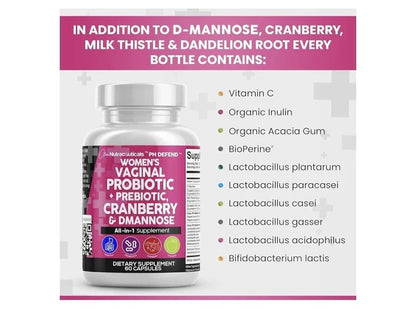 Clean Nutraceuticals Vaginal Probiotics for Women + Prebiotics 20 Billion Cranbe