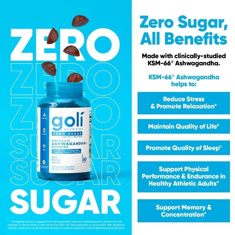 3 BottlesGoli Zero Sugar Trio -ACV Ashwagandha & Probiotic Gummies60 Caps/Bottle
