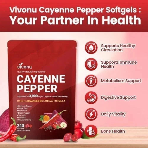 Cayenne Pepper Softgels Supplement, Supports Leg Vein, 240 Softge /1 Bag....