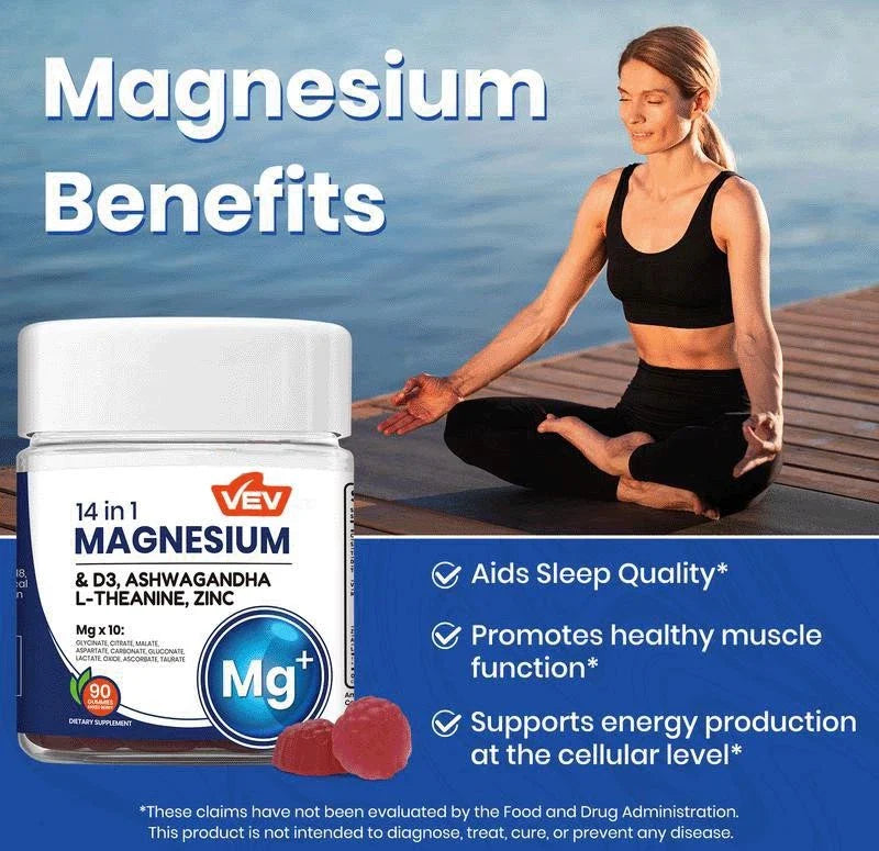 VEV 14-in-1 Magnesium Gummies – with Ashwagandha, L-Theanine, Vitamin D3 & Zinc