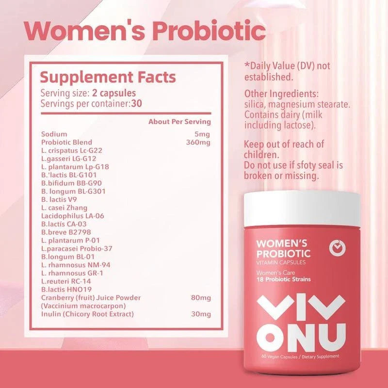 VIVONU Women's Probiotics - 18 Strains for Vaginal Health 60 Vegetarian Capsules