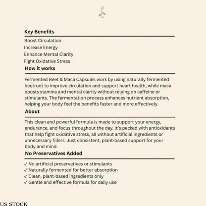 Vegan Beet Root + Maca Capsules Boosts Health & Physical Performance 60 Count