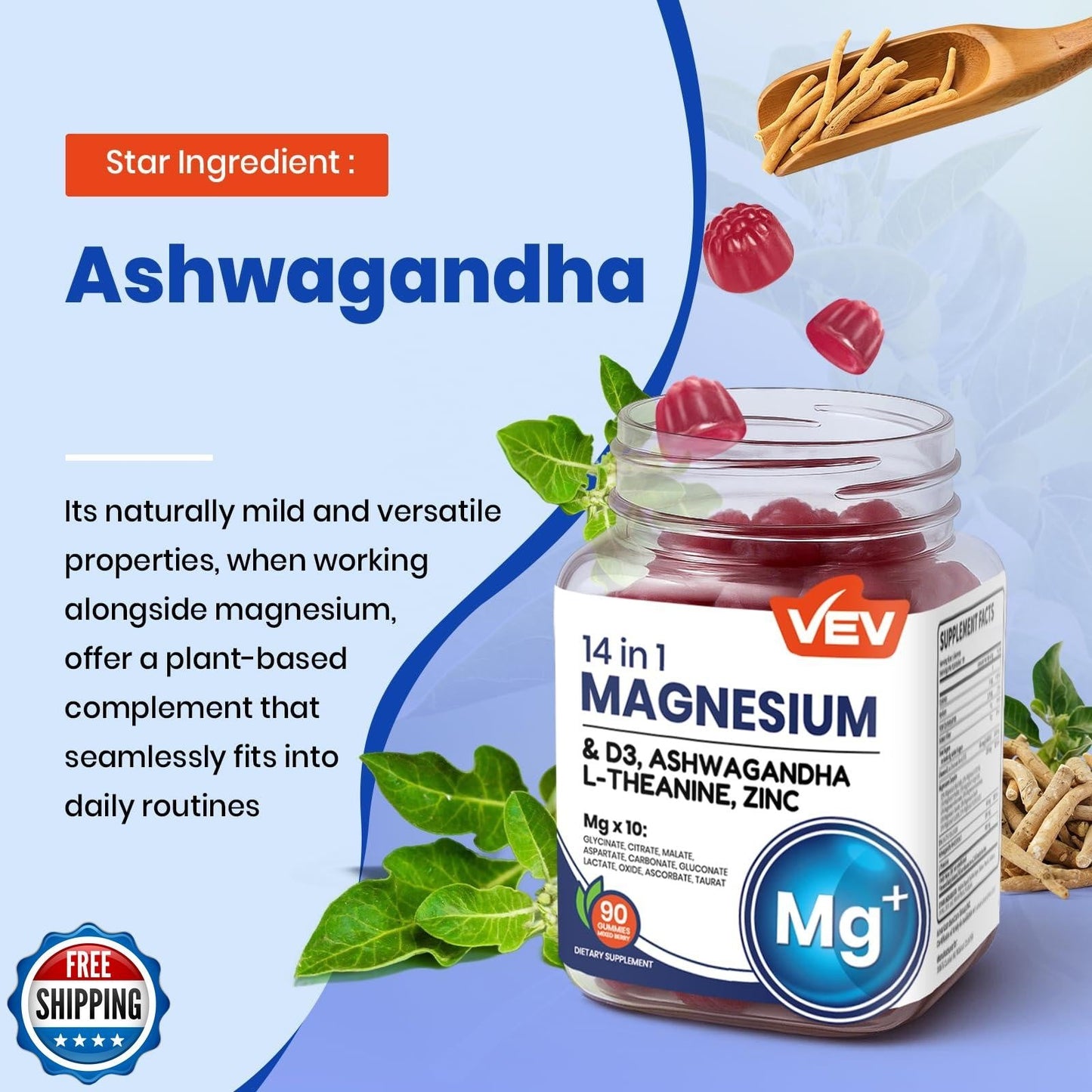 14-in-1 Magnesium Complex Gummies with Ashwagandha, L-Theanine, D3-Shop